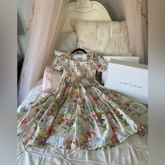NEEDLE & THREAD Iris Bloom Cotton Smocked Kids Dress. - Picture 4 of 14